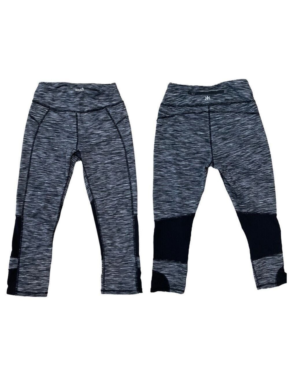 KYODAN Cropped heathered Capri leggings size XS Black gray white